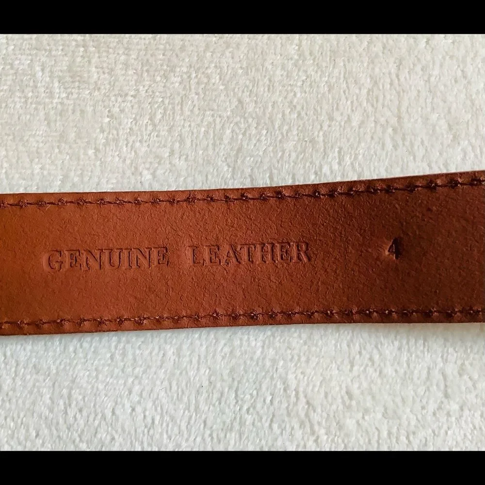 Leather belt embossed flowers detail kids Euc brown hand painted